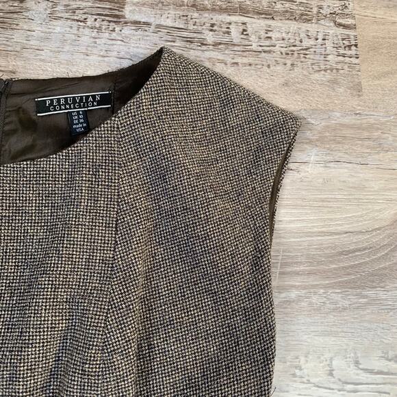 Peruvian Connection Wool Blend Houndstooth Dress Leather Waist Trim US 6 - Picture 2 of 7